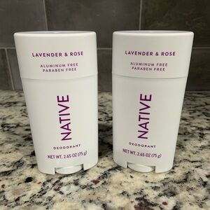 Native Set of 2 Natural Aluminum Paraben Free Deodorant Lavender & Rose- BNWT